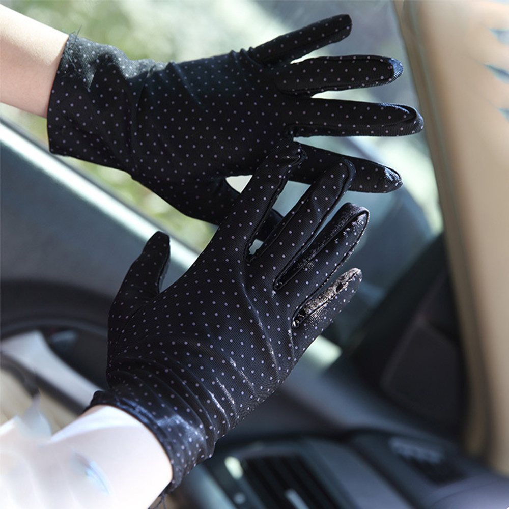 Summer Thin Sun Protection Gloves Unisex Dots Printed Etiquette Dance Gloves Pure Color Elastic Cycling Driving Glove: A