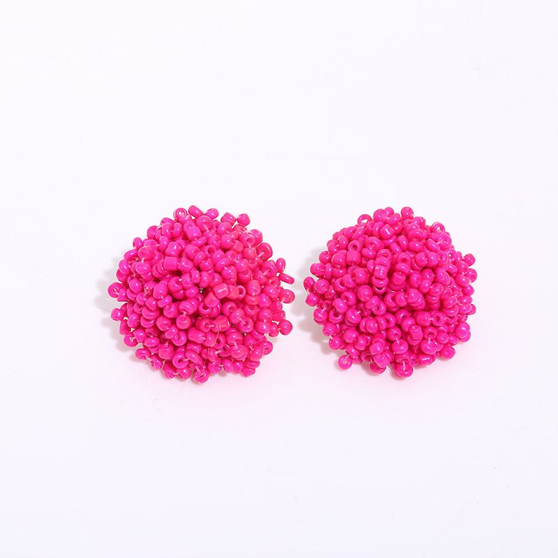 Handmade Seed BEAD DOME EARRING for Women Girl Neon Color Medicine Wheel Ball Earrings Beadwork Dome Studs - 21 unique colors: ROSE