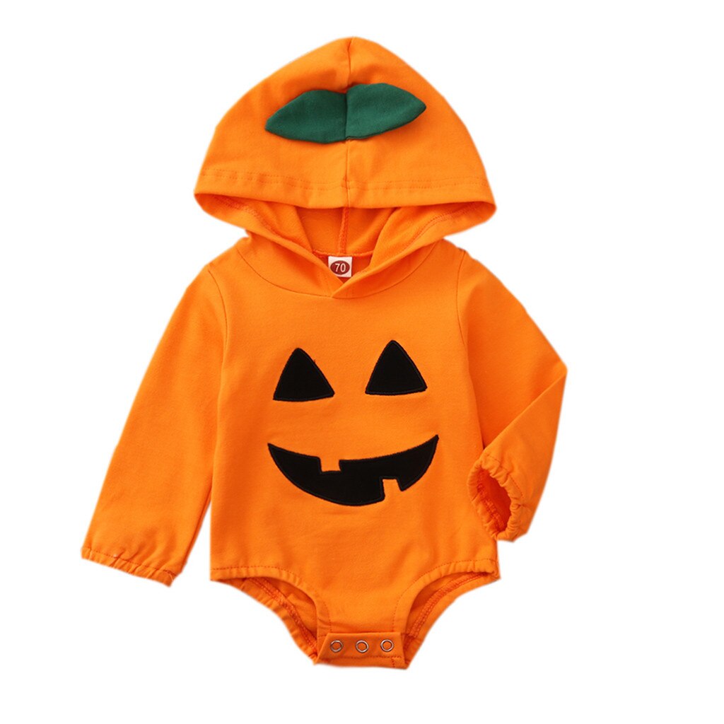 0-12M Neugeborenen Baby Jungen Mädchen Langarm Halloween Kürbis Smiley drucken Mit Kapuze Spielanzug-bodysuit Kleidung roupa natal bebes: 9m