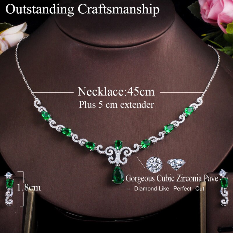 Pera Jahrgang Silber Farbe Zirkonia aufbringen Wasser Tropfen Frauen Hochzeit Halskette Ohrringe königlich Blau CZ Schmuck einstellen J352
