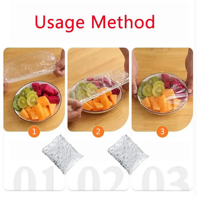 50 stuks wegwerp voedselafdekkingen van plastic folie, voedselveilige plastic zakjes voor fruit en groenten, elastische plastic zakjes, keukenorganizer