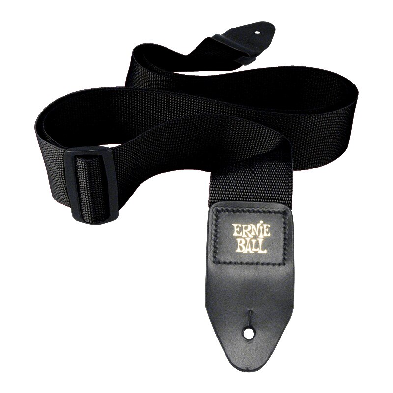 Ernie ball polypro gitaarband met leren uiteinden, comfortabele gitaarband voor akoestische, folk-, elektrische gitaar en basgitaar.: Zwart
