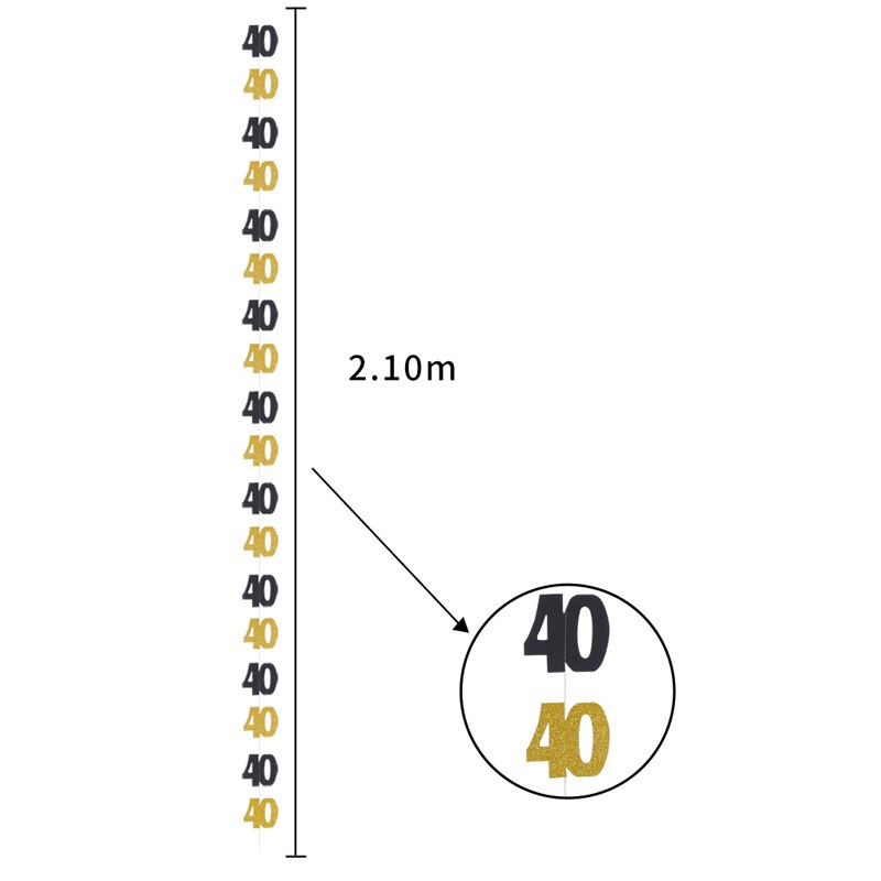 30 Jaar Oud Verjaardag Papier String 18 Jaar Oud 21 Jaar Oude Zwarte Goud Verjaardagsfeestje Decoratie Pull Vlag Bunting decoratie: 40 years old