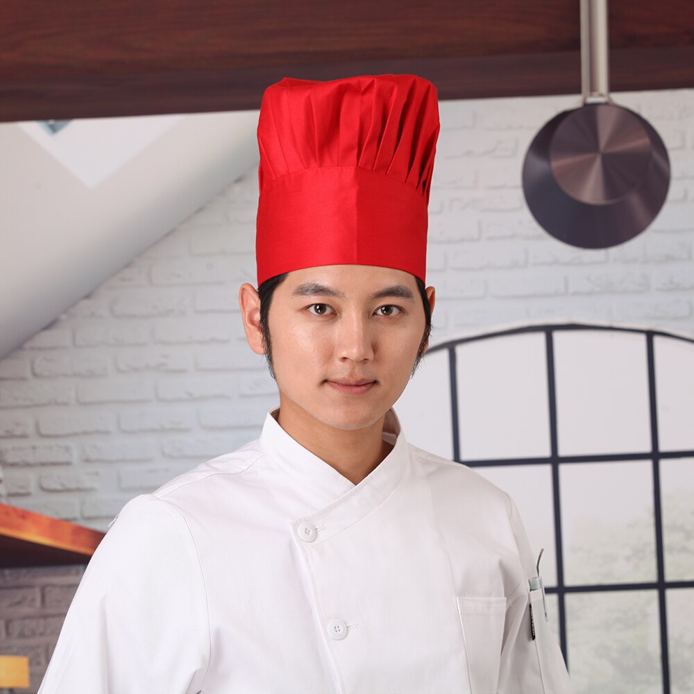 5 couleurs de serveur solide élastique haute chapeaux adultes Restaurant hôtel boulangerie cantine Chef vêtements de travail longue casquette: Red
