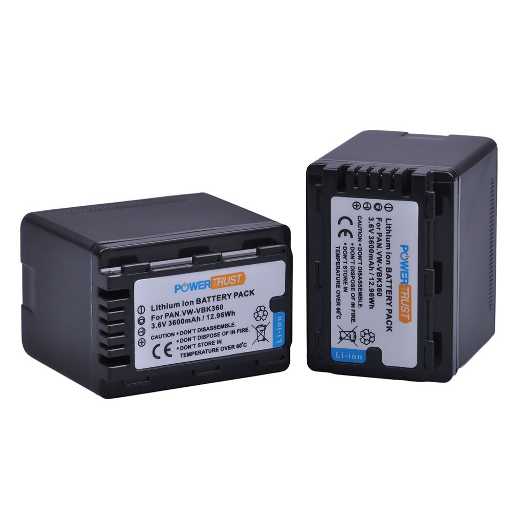 Powertrust 1pc 3600 mah vw-vbk 360 vw vbk 360 vbk 360 batteri för panasonic hdc -hs80 sd40 sd60 sd80 sdx 1 sdr -h100 hs60 hs80 h85 h95: 2x batterier