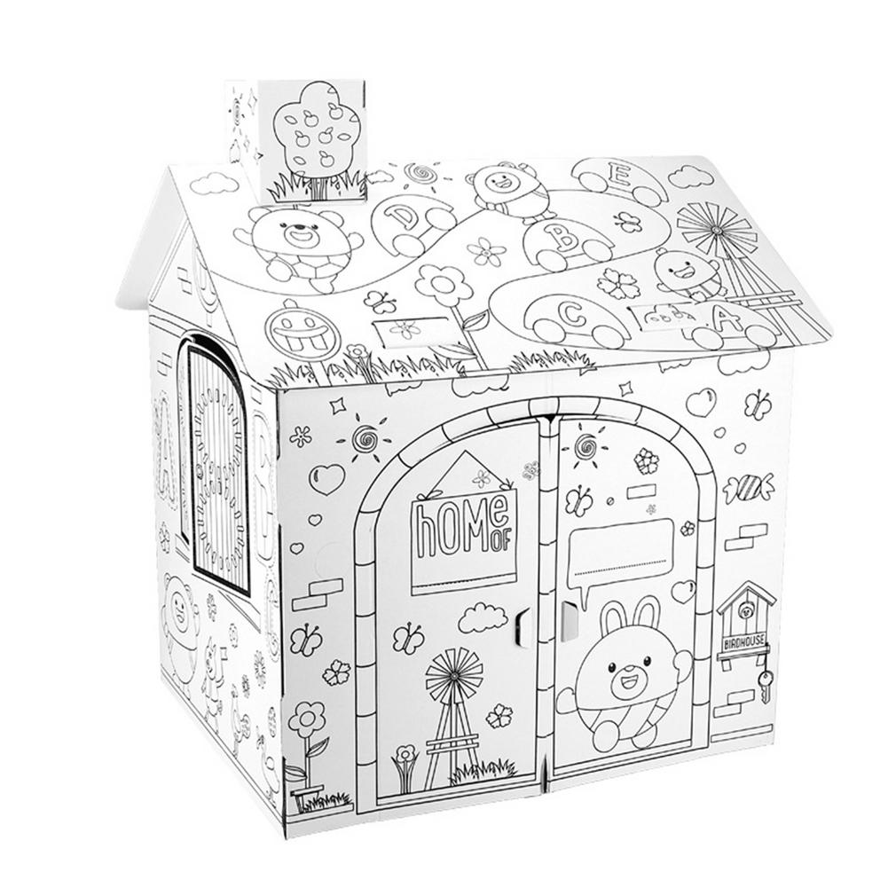 DIY 2,2 pies de alto cartón grande para colorear, manualidades creativas, proyecto de Casa de juego, montar y pintar, juguetes educativos para niños