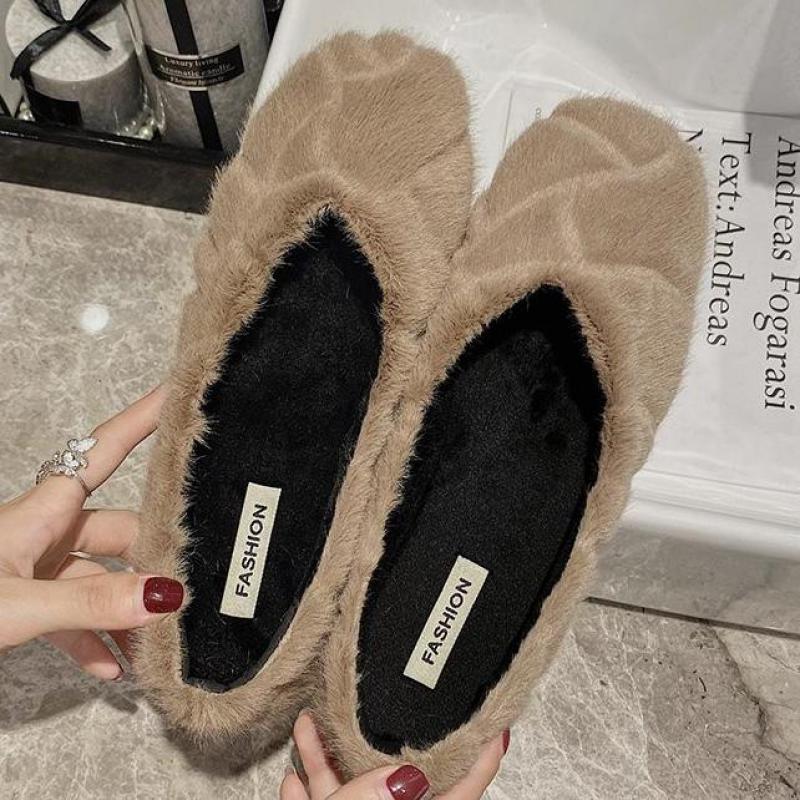 Loafers bont dames sneakers herfst dames winter schoenen ondiepe mond all-match damesschoenen vierkante neus instappers