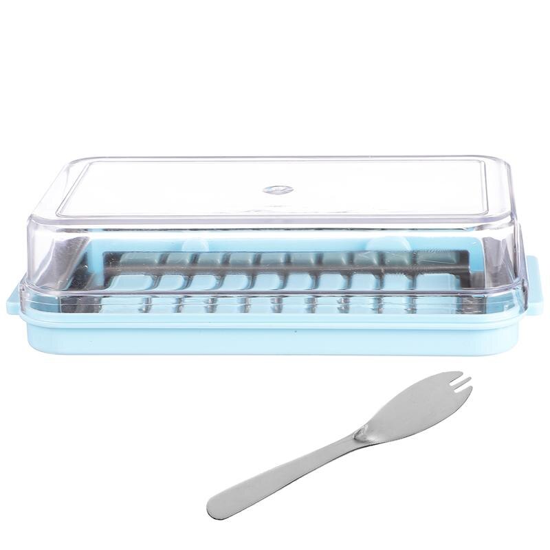 Kitchen Butter Container Cheese Crisper Sealed Storage Box Butter Cutter Storage Tray Plate Container For Kitchen: Blue