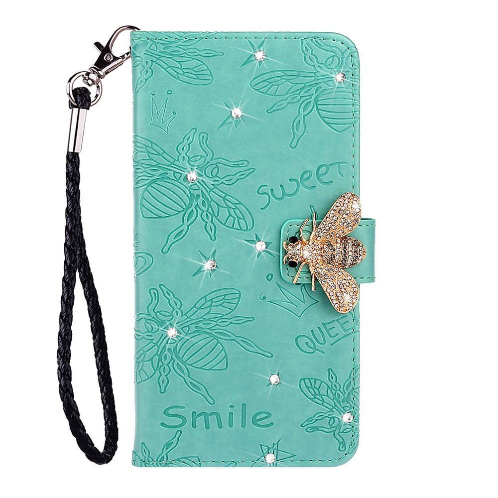 Bee Rhinestone Diamond Book Case Cover for Xiaomi Redmi 7 7A Note 7 8 Pro Luxury Flip Glitter Shell With Hand Rope