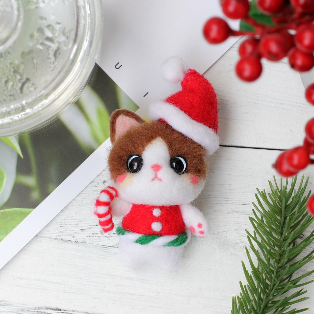 Kit artisanal en feutre de chat, nouveauté, chapeau de noël, laine animale, aiguille,