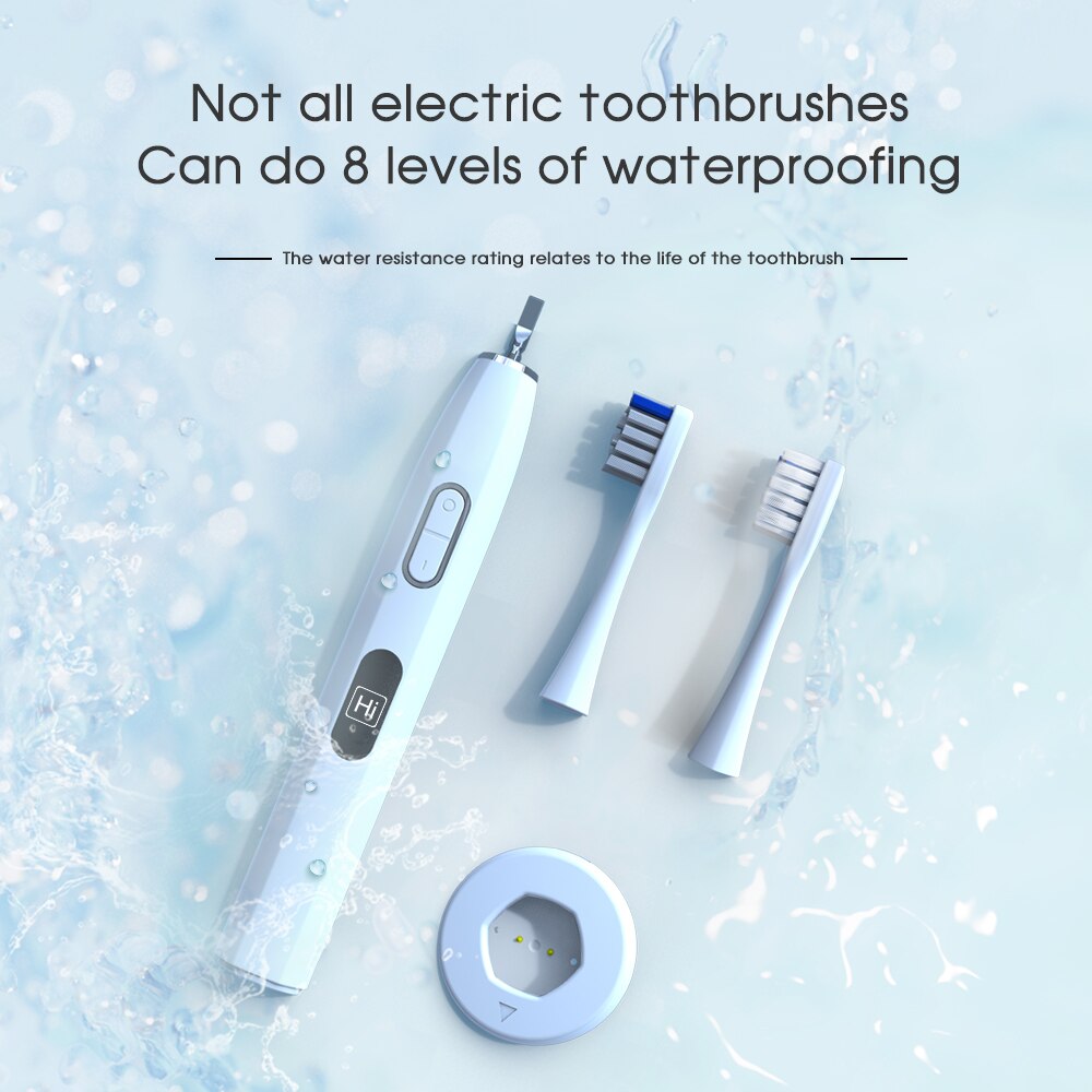 Boi – écran LCD blanc étanche IPX8, charge sans fil, 6 modes avec 8 têtes de brosse de rechange, brosse à dents électrique sonique pour adulte