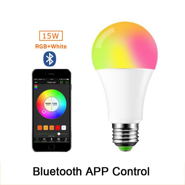 15W Bluetooth Smart Bulb LED 5W 10W RGB Magic Lamp E27 Color Change Light Bulb Smart Home Lighting Compatible IOS/Android