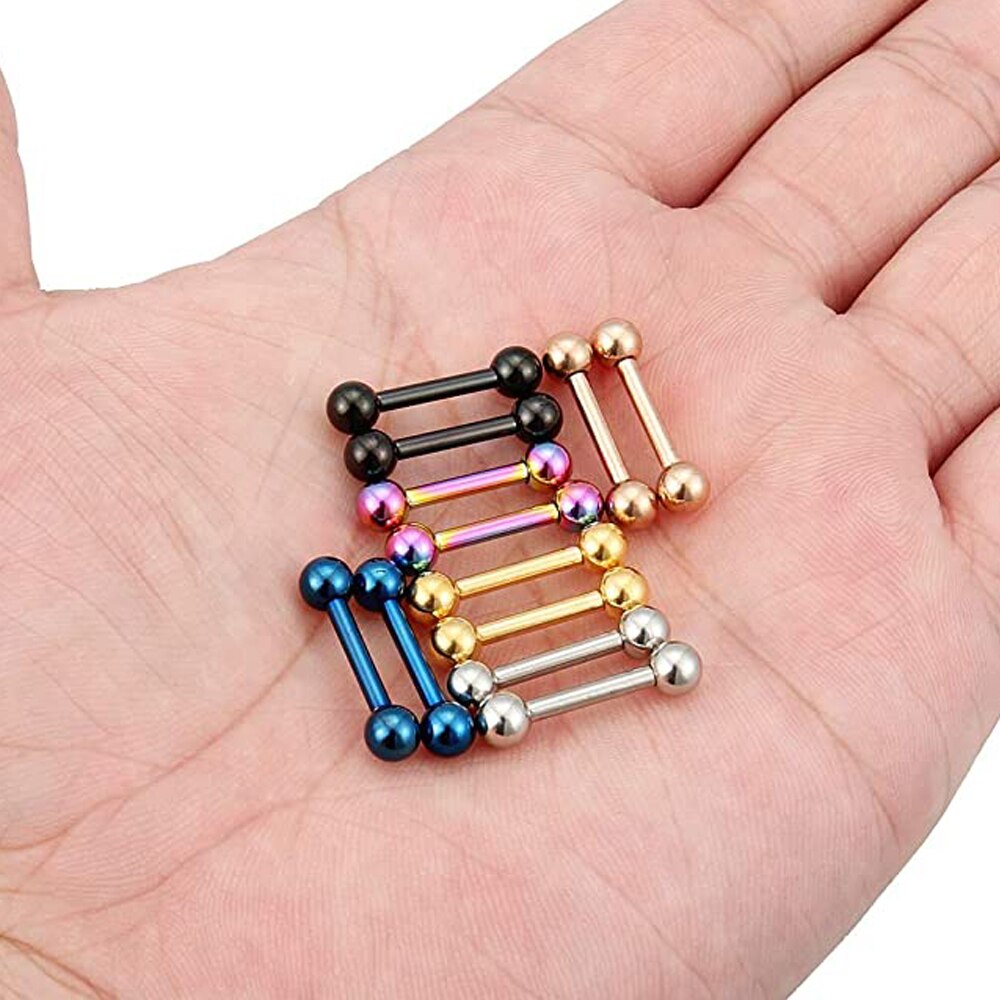 12G Rvs Extern Schroefdraad Pa Tong Tepel Schild Barbell Ring Bar Body Piercing Sieraden Retainer 16Mm