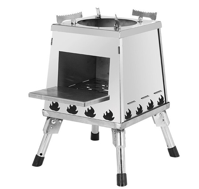 Portable Camping Cooking Stove Folding Stove Outdoor Heating Wood Tent Stove Tour Picnic Barbecue Stove: Silver L