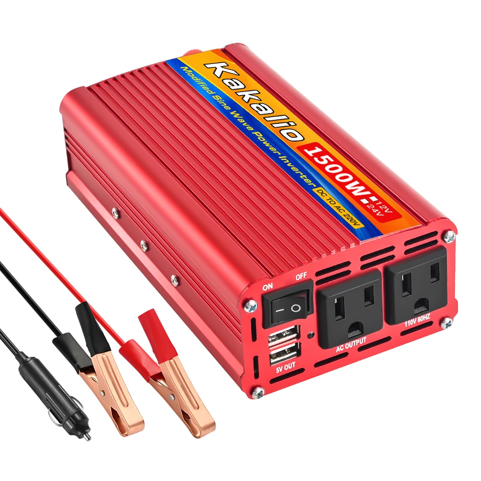 Inverter 60HZ 12V/24V110V600W1500W2000W2500W Household Improved Converter Modified Sine Wave Portable Car Power American Socket: Silver / 24V