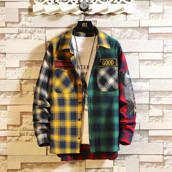 Camisa de manga larga a cuadros para hombres, suelta, ropa de calle japonesa, , camisas casuales, tallas asiáticas, M-5XL: XL FOR 175 CM 75KG
