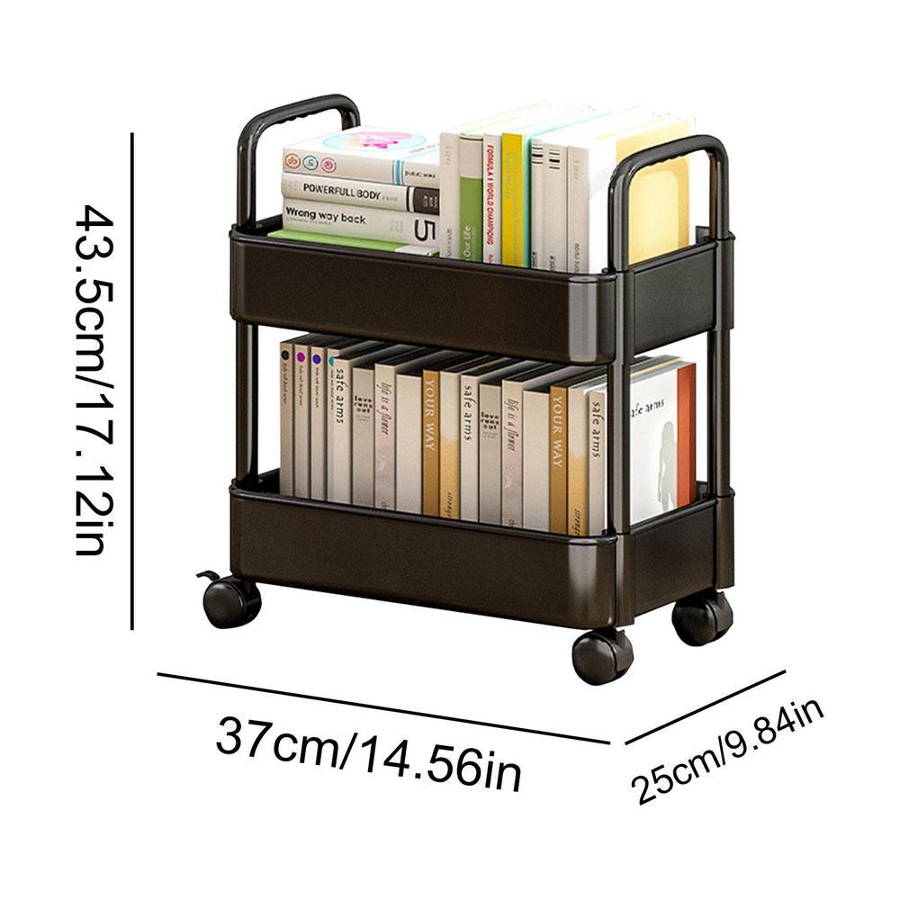 Estante de pie, organizador de libros de 2 niveles, estantería móvil multifuncional, carrito, estante de almacenamiento de aperitivos, carrito de estantería portátil: Negro