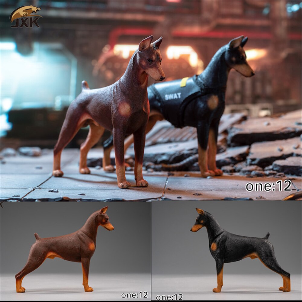 JXK 1:12 Scale Dobermann Figure Dog Pet Healing Figure Canidae Animal Collector Toy Resin Desktop Decoration