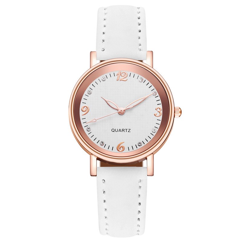 2020New Luminous Watch Ladies Black Leather Casual Women Luxury Rhinestone Scale Watchbands Quartz Female Clocks relojes: white