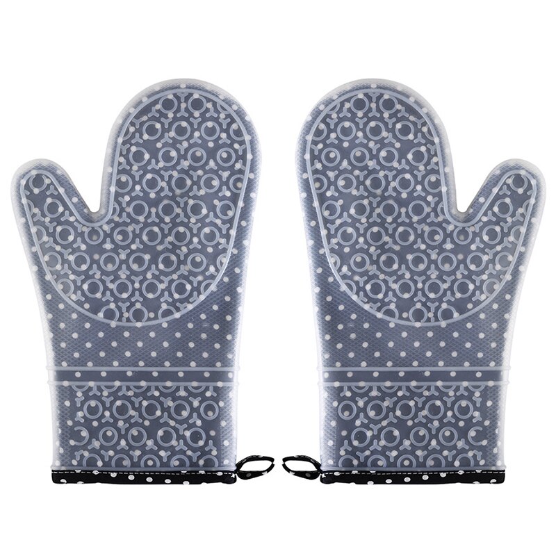 Heat Resistant Silicone Gloves Oven Mitts With Cotton Lining Non-Slip Cooking Grill Glove Oven Pot Holder Kitchen Baking Gloves: 2Pcs Black