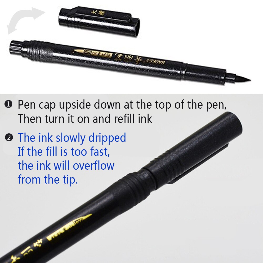 4 pcs/Lot stylo pinceau calligraphie encre permanente noire remplissage répété epais moyen petit Ultra feutre Caligrafia Pluma Caligrafia