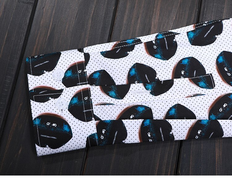 Luxus Männer Hemd Langarm Polka Punkt Und Lippen Gedruckt Mens Kleid Hemd Höhe Mens Hemden lässig schlank passen sozialen Shirt