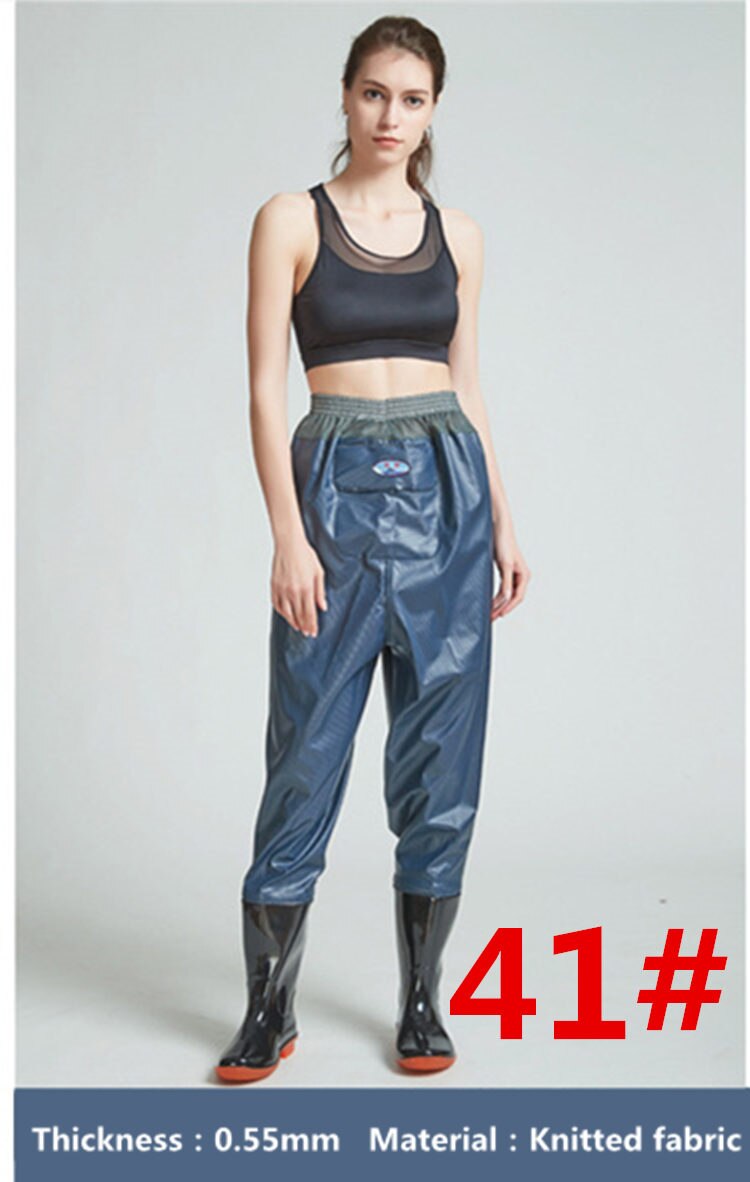 Højspring 0.55mm udendørs fiske waders støvler pvc vandtæt strikket stof mesh talje åndbare jagt fiskeri waders bukser: Blå -41