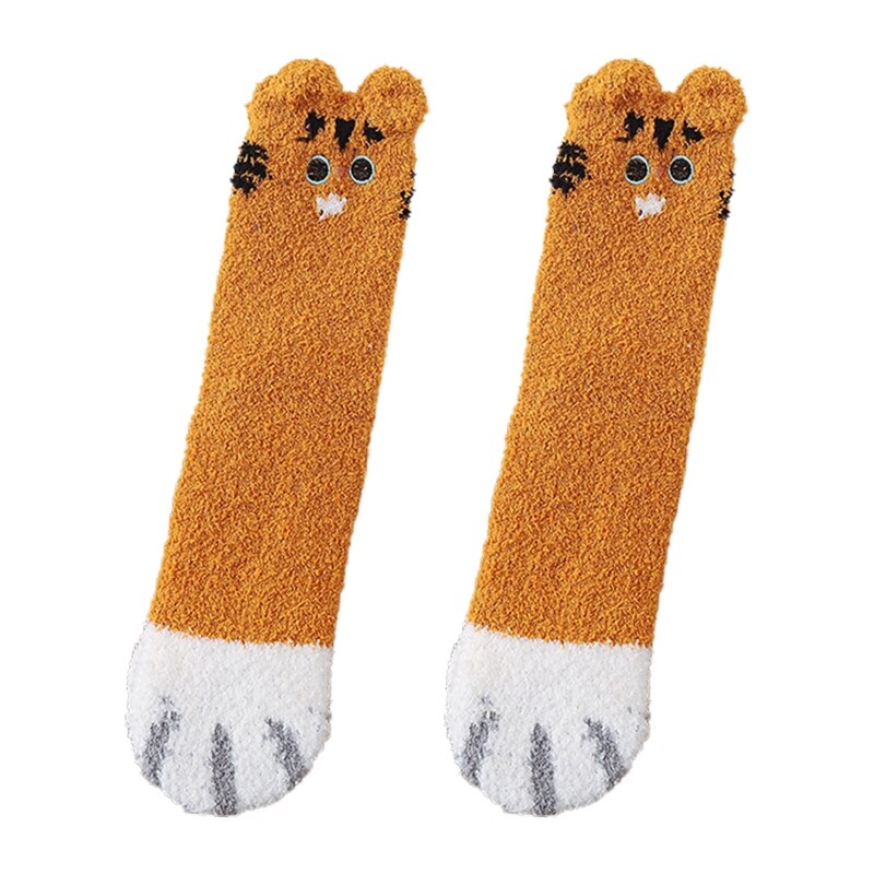 Kvinnor vinter luddiga tofflor strumpor tecknade öron katt tass varma sova strumpor  m2ea: 4