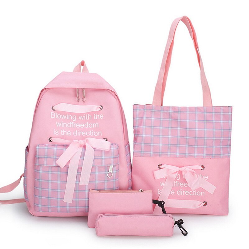 5- delige set canvas damesrugzak schooltas voor tienermeisjes 15.6 laptoprugzakken dames schoudertas mochilas para mujer: Roze b -4 stuks