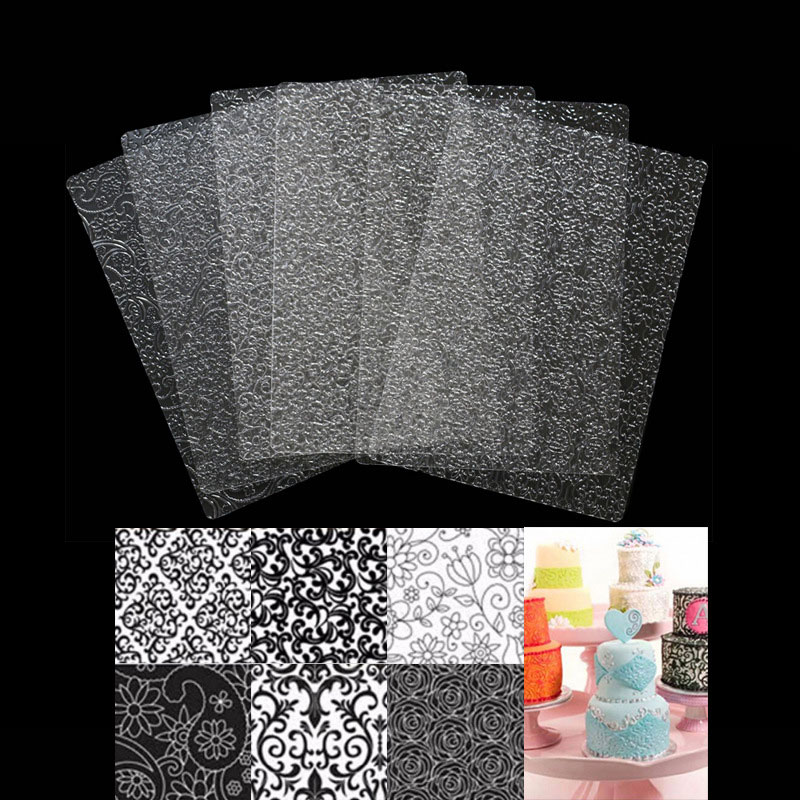 6pcs Bakeware Texture Sheet Set Cookie Texture Mat Sugar Craft Decoration Baking Tools Fondant Cake Mold Transparent Texture
