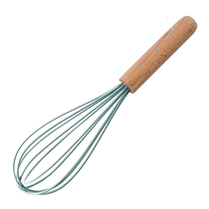 Silicone Wooden Handle Egg Beater 10 Inch Wooden Handle Manual Kitchen Mixer Household Baking Tools: green