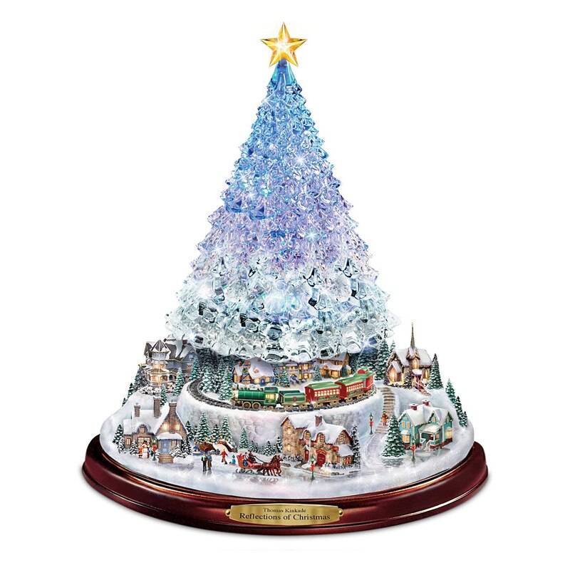 1PC Christmas Tree Rotating Sculpture Train Decorations Paste Window Paste Stickers Pegatinas Christmas Decorations For Home