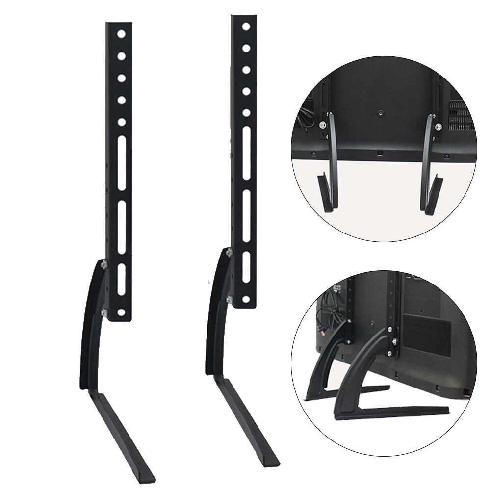 TV Stand Base Universal Stable Multi Hole Adjustable Durable Home Mount With Screws Black Triangle Steel Easy Install Table Top