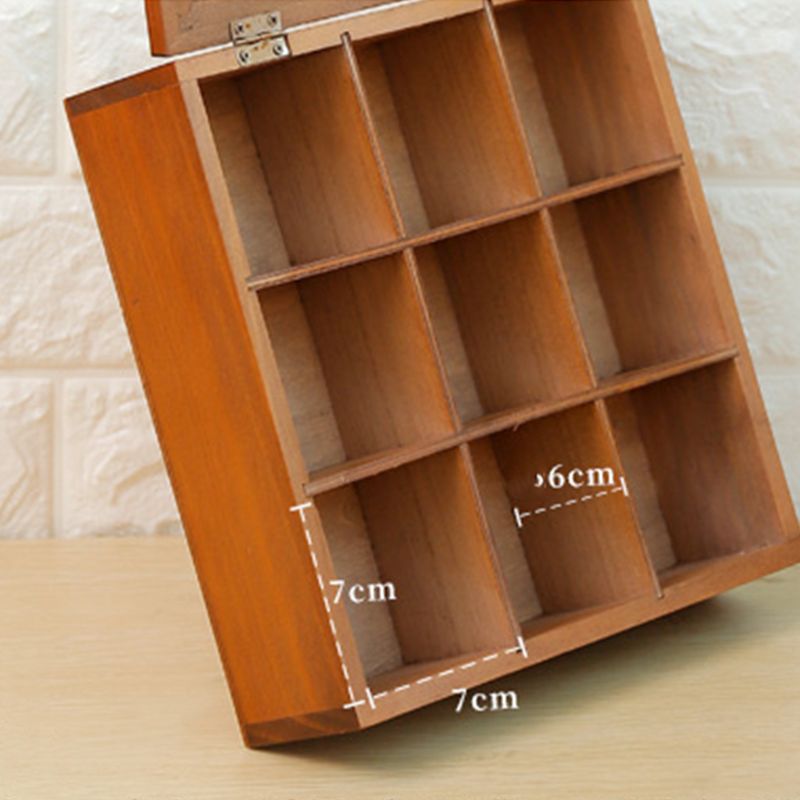 Wooden Retro Old 9 Grid Storage Rose Print Box Succulent Plants Flip Flower Square Acrylic Multi-function Desktop Storage Box