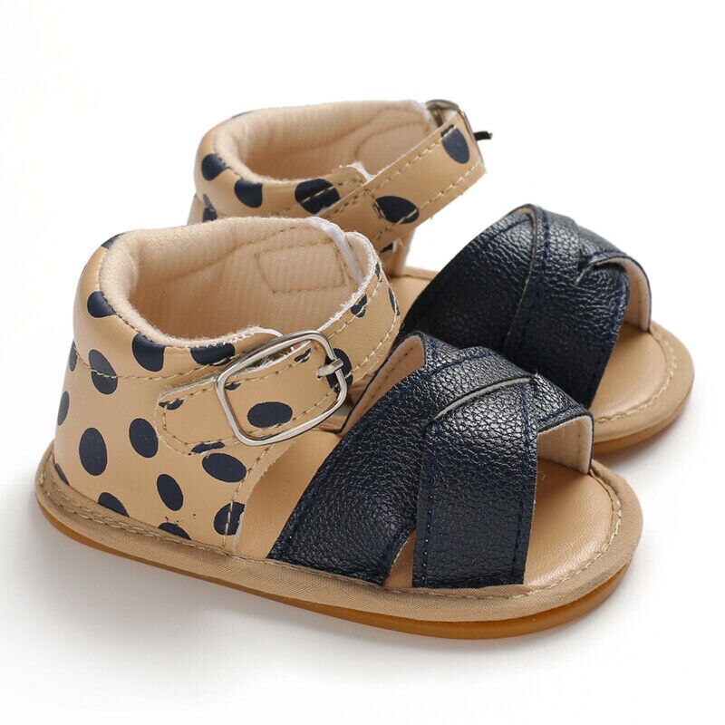 Recién Nacido bebé niña Sandalias Prewalker antideslizante zapatos de cuero de la PU de la hebilla de lindo verano bebé Infante zapatos: Azul / 0-6 meses