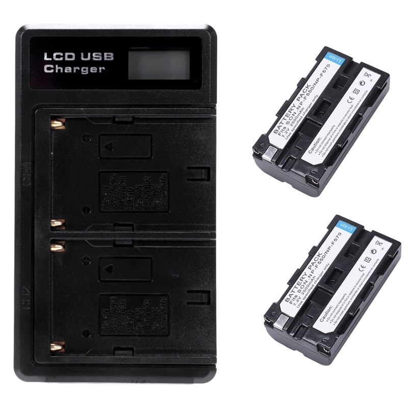 2 Pcs Np-F550 Batterij En Lcd Dual Batterij Usb Oplader Voor Sony Np-F550 Batterij, Compatibel Met Sony Np-F330, f550, F570 En Sony