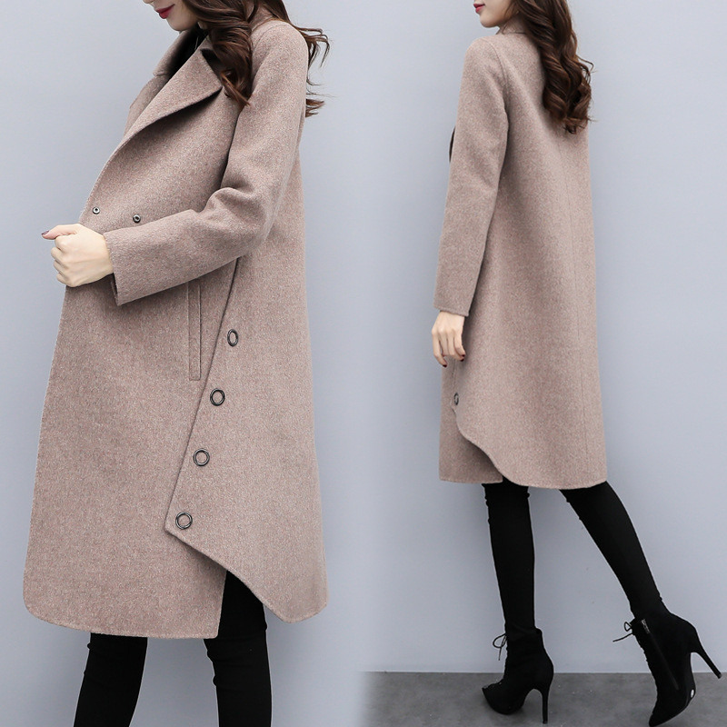 Abrigo de lana con carácter para mujer, chaqueta holgada Irregular de longitud media, ropa exterior ajustada, Camel, JD2036, otoño e invierno, 2022: camel / XXXL