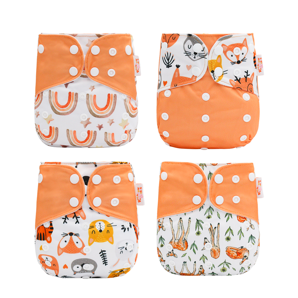 Rainbow &amp; Iris – couche en tissu , lavable et réutilisable, pour bébé de 3 à 15kg, 4 pièces/ensemble: Orange