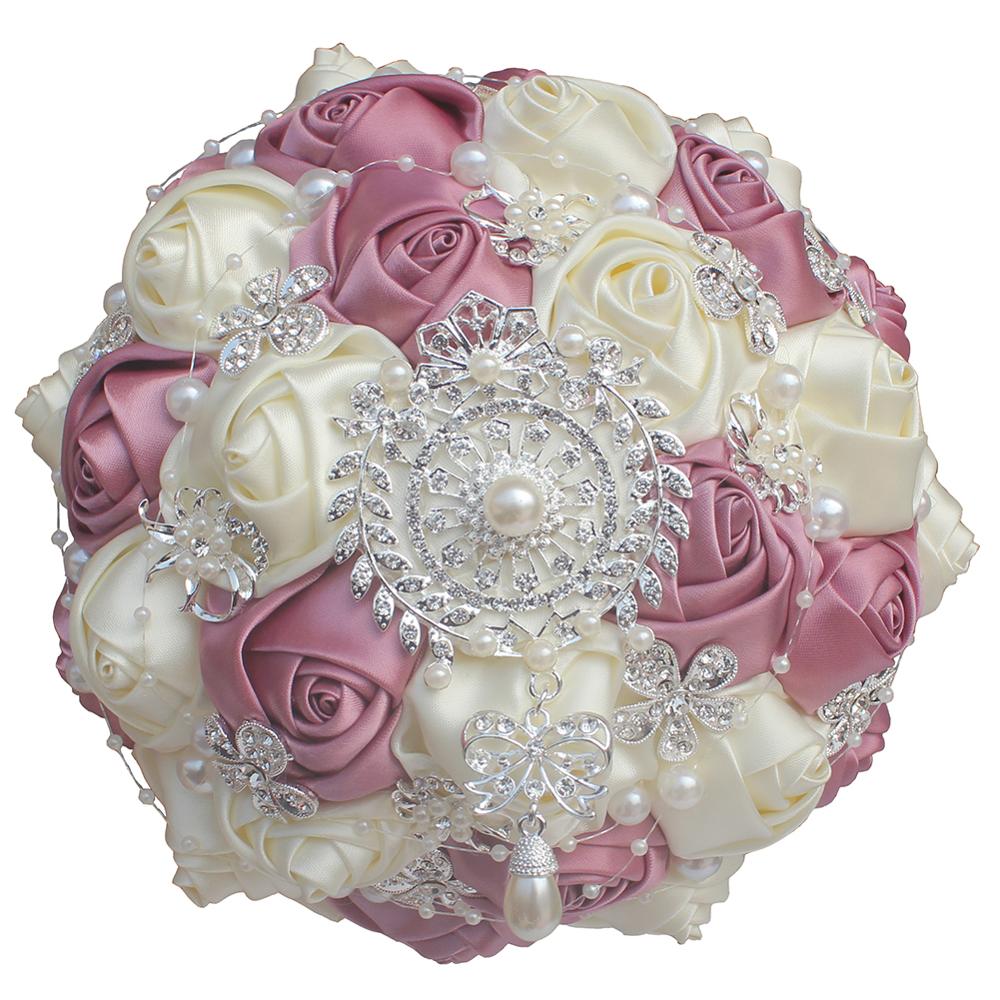 WifeLai-A Handmade Rose Satin Wedding Bridal Holding Flowers Luxury Wedding Bouquets Crystal Wedding Flower Bouquet W1727A