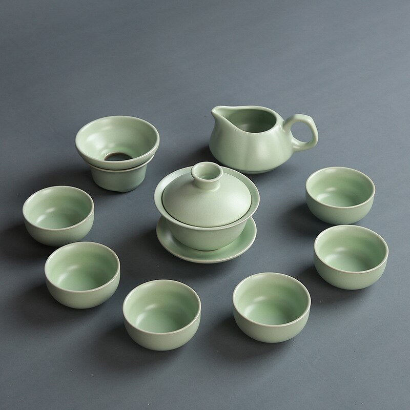 Keramische Kung Fu Thee Set Theewaar Theepot Kopje Thee Thee Zetgroep Gaiwan Aardewerk Thee Pot En Cup Set Chinese Thee set Thee Cup Set Van 6: SHITOUGAIWAN