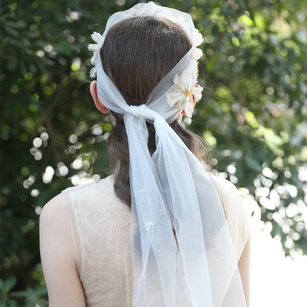 Hecho a mano bordado velo de novia lentejuelas con cuentas de la boda de novias Boho accesorios para el cabello