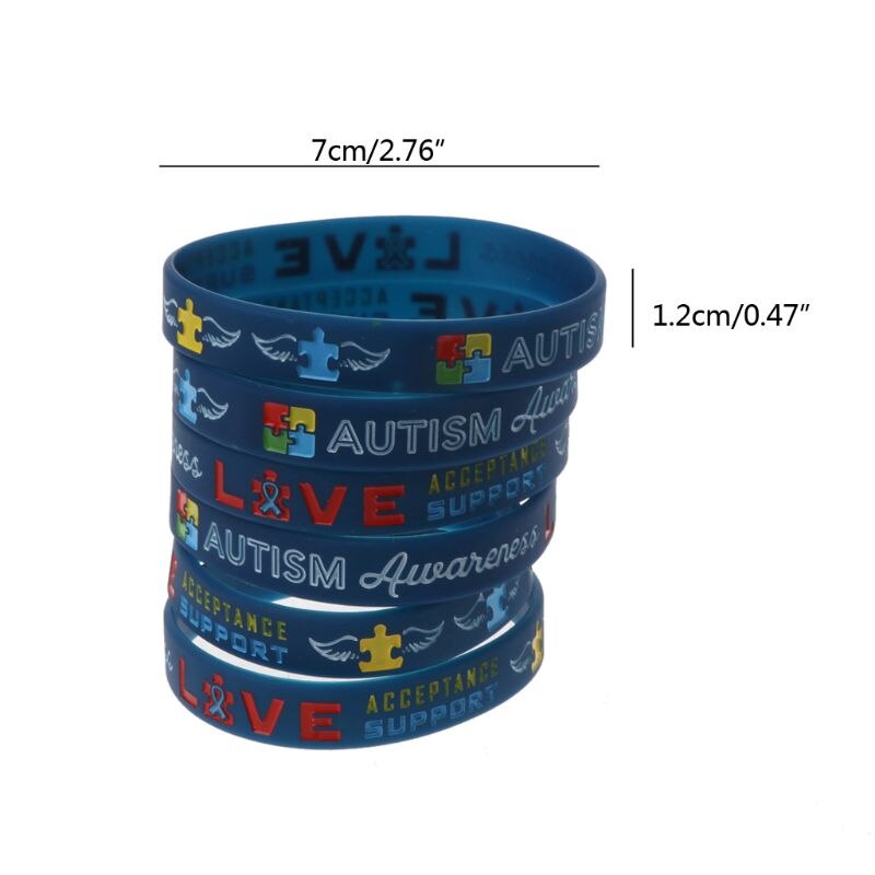 Pack Of 6 Autism Awareness Inspirational Bracelets Autism Awareness Creates Change Silicone Wristbands Blue Unisex