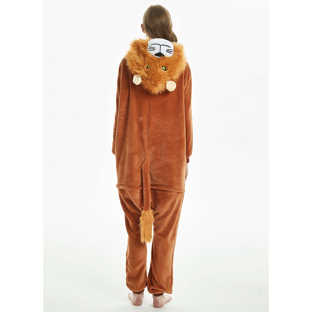 Kigurumi Animal león marino pijama adulto Unisex hombre mujer con capucha de franela ropa de casa cálida mono