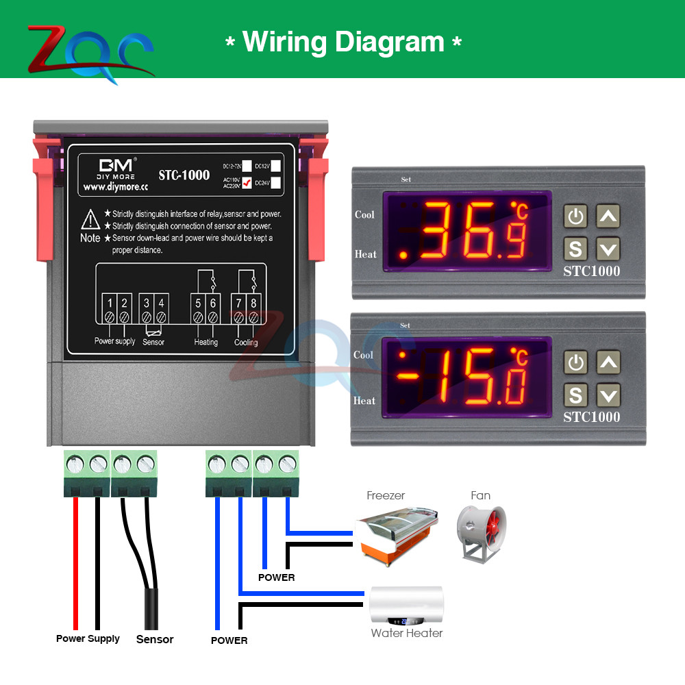 STC-1000 Temperature Controller Thermoregulator for Incubator Refrigerator Heating Cooling DC 12V / 24V / 12 -72V / AC 110 -220V