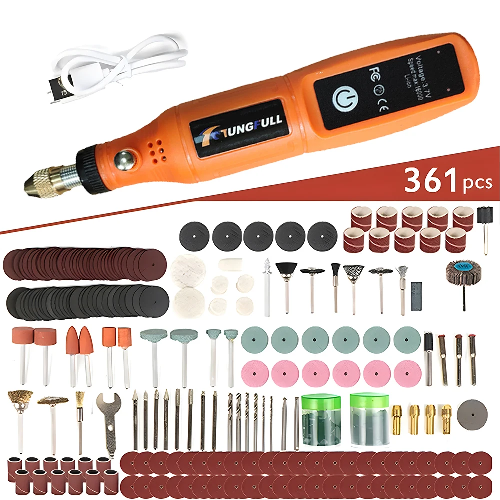 Bezprzewodowa mini wiertarka ręczna USB Mini wiertarka elektryczna narzędzie obrotowe obróbka drewna grawerowanie pióro Dremel narzędzia do biżuterii metalowe szkło: Pomarańczowy/czarny