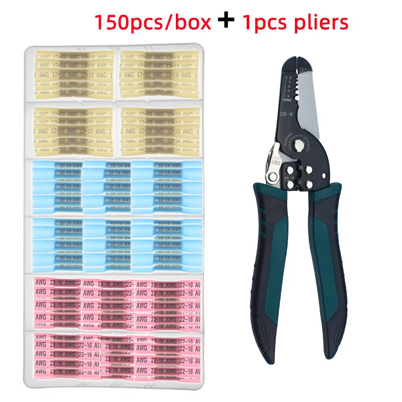 Heat shrinkable connector waterproof wire connector and heat shrinkable sheath connector-wire connector with wire stripper: 150pcs-BHT and 1041D