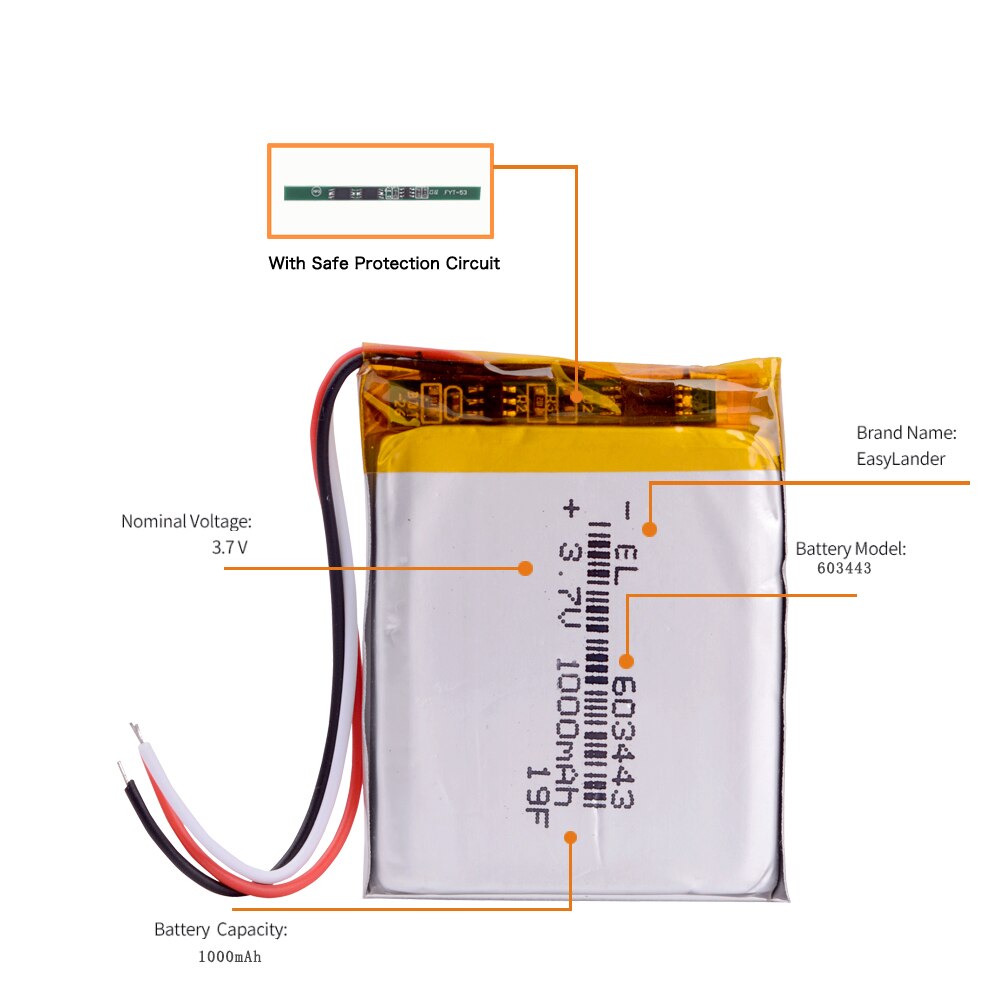3 linjers liter energibatteri 3.7v e vei rute  lh950 lh980n 603443 063443 1000 mah 5 tommers navigator universalt oppladbart batteri