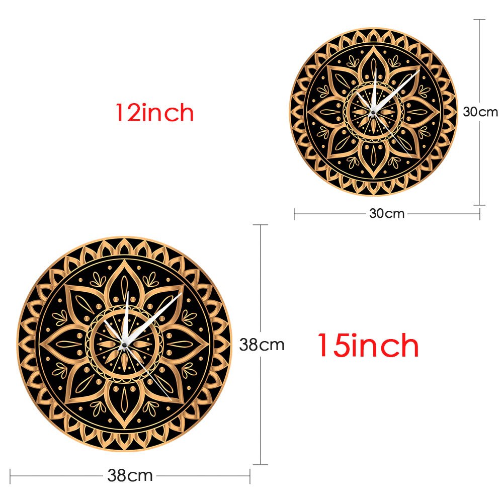 Montre murale Vintage motif Mandala ethnique Royal, or noir, horloge murale de luxe, soleil indien, Studio de Yoga, muet, horloge Non collante