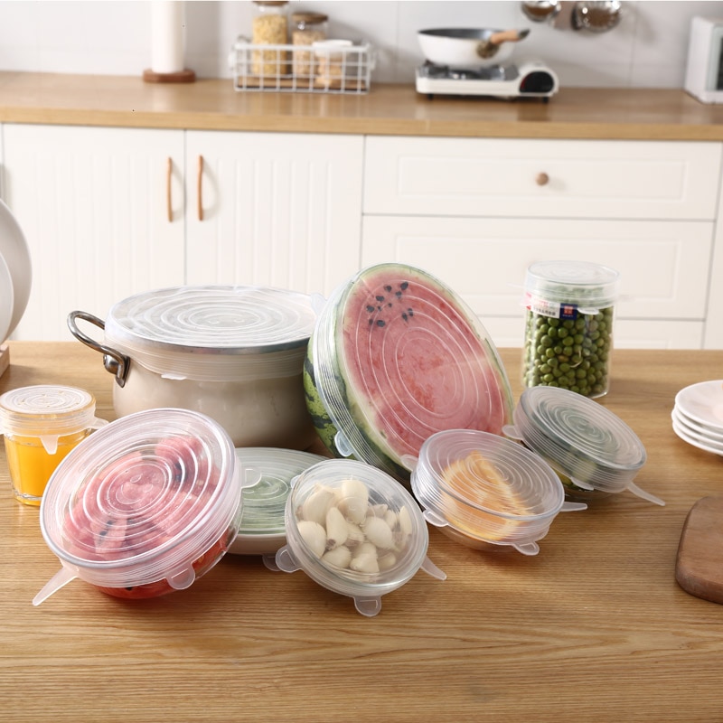 Tapas de silicona para mantenimiento fresco, tapas elásticas de silicona para alimentos, accesorios de cocina, tapa Universal de silicona 6 uds.