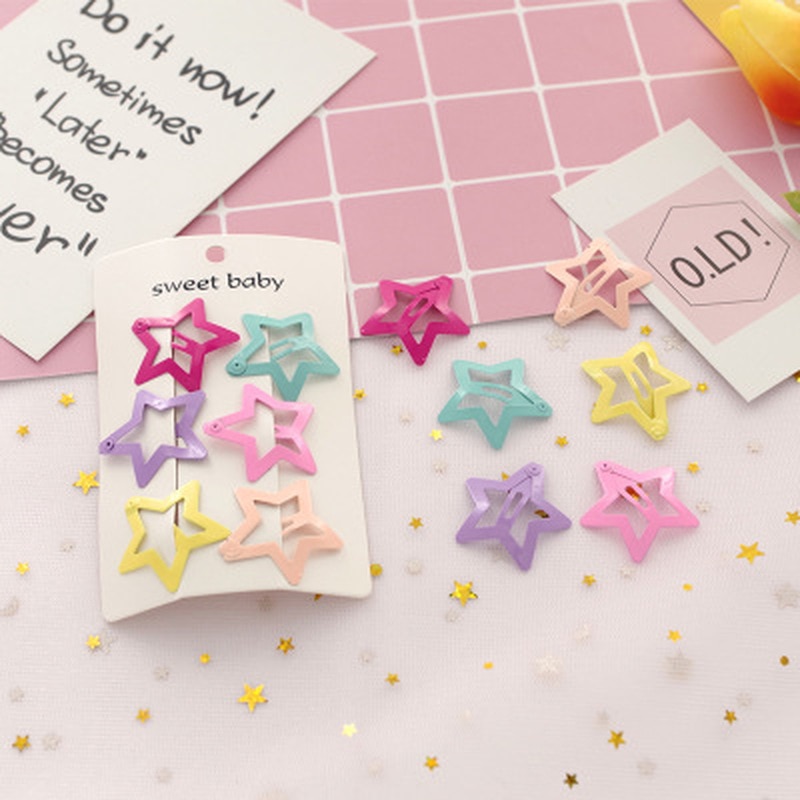 32mm Star Shape Metal Children Snap Hair Clips Barrettes Girls Cute Hair Bobby Pins Hair Accessories Kids Candy Color Hairpins